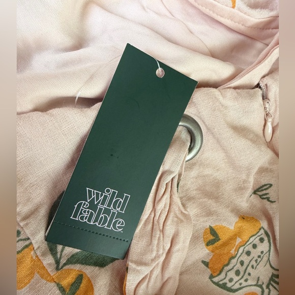 Y-neck Orange Print Linen Mini A-line Dress by wild fable - Picture 5 of 8